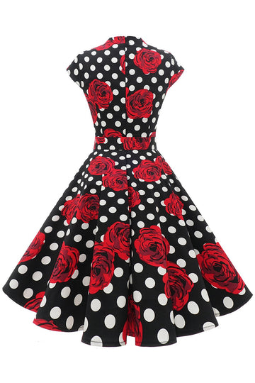 Vestido vintage floral polka dots vermelhos